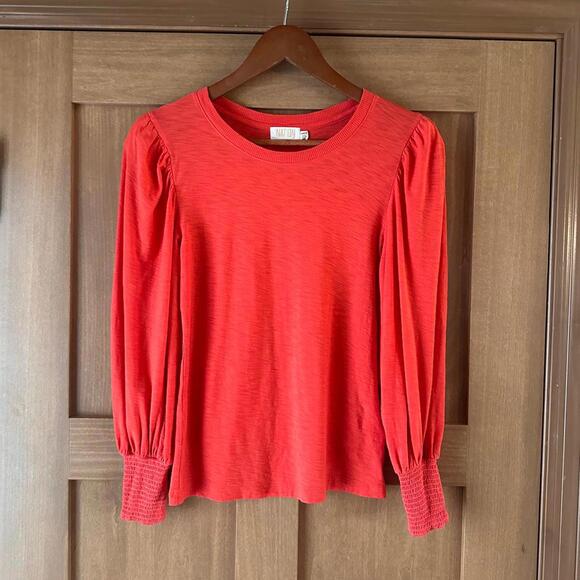 Nation LTD. Loren Peasant Tee Shirt Puff Sleeve 100% Cotton Red/Orange Womens XS - Picture 2 of 13